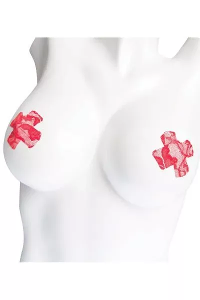 1-black-1-red-pair-lace-cross-pasties 1 Black & 1 Red Pair - Lace Cross Pasties