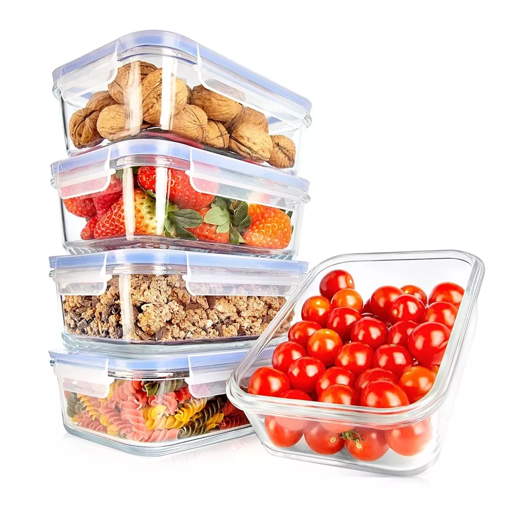 10-piece-glass-food-containers-stackable-superior-glass-meal-prep-storage-contai 10-Piece Glass Food Containers - Stackable Superior Glass Meal-Prep Storage Containers, Newly Innovated Leakproof Locking Lids W/Air Hole, Freezer-To-Oven-Safe,Blue