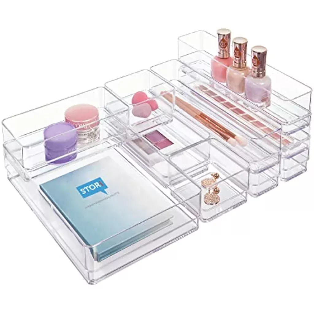 10-piece-stackable-clear-drawer-organizer-set 10-Piece Stackable Clear Drawer Organizer Set