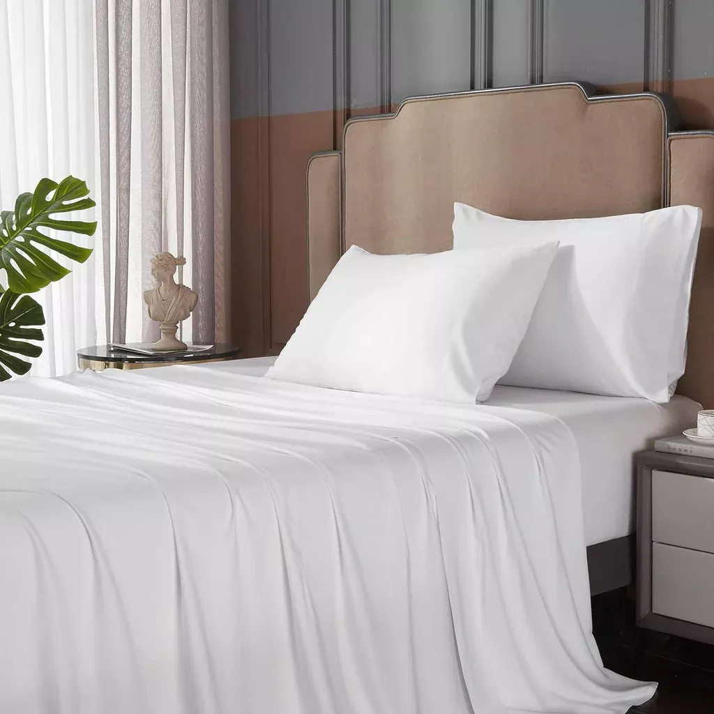 100-bamboo-sheets-king-size-extra-deep-pocket-sheets-fits-18-24-thick-mattress-w 100% Bamboo Sheets King Size- Extra Deep Pocket Sheets Fits 18"-24" Thick Mattress,White Bamboo Sheets Luxury Silky Soft Breathable Cooling Bed Sheets No Sweat, Cool Sheets For Hot Sleepers.