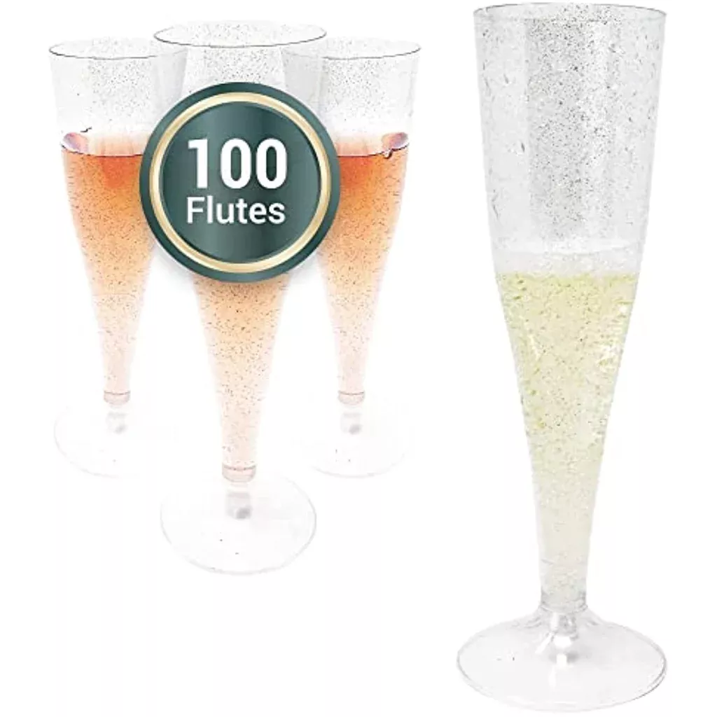 100-bulk-pack-silver-glitter-plastic-champagne-flutes-4-5-oz 100 Bulk Pack Silver Glitter Plastic Champagne Flutes 4.5 Oz
