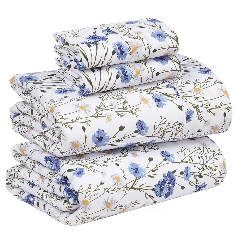 100-cotton-percale-sheets-full-size-bed-16-inches-deep-pocket-perfect-fitting-cr 100% Cotton Percale Sheets For Full Size Bed - 16 Inches Deep Pocket Perfect Fitting - Crisp & Cool - Smooth & Comfortable - Durable Blue Floral Sheet Sets (1 Flat, 1 Fitted & 2 Pillowcases)