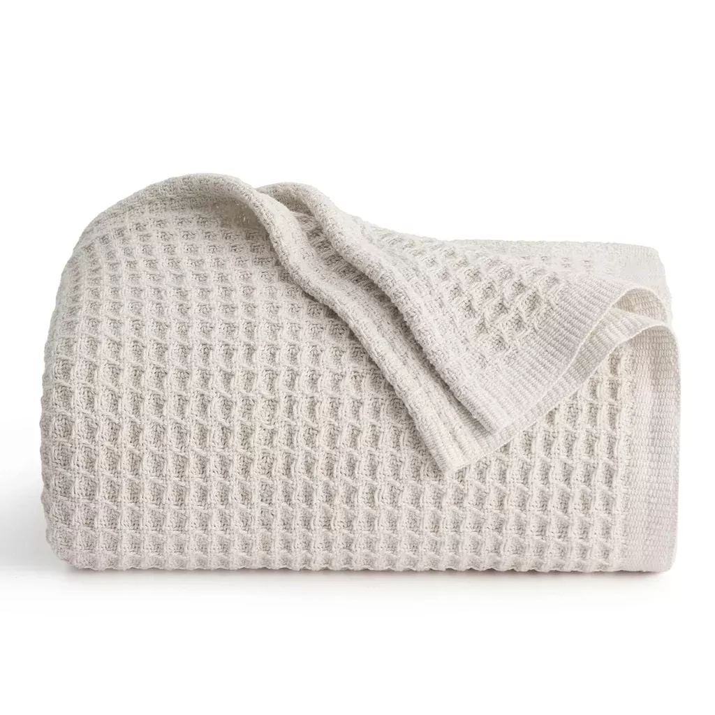 100-cotton-throw-blankets-couch-waffle-weave-blankets-all-seasons-cozy-soft-wove 100% Cotton Throw Blankets For Couch - Waffle Weave Blankets For All Seasons, Cozy And Soft Woven Blankets, Lightweight Fall Throw Blankets, Light Beige/Linen, 50X70 Inches