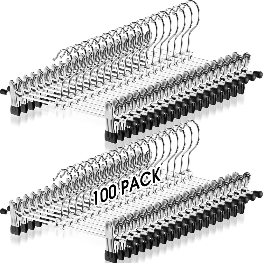 100-packs-pant-hangers-with-clips-adjustable-metal-pants-bulk-hanger-skirt-hange 100 Packs Pant Hangers With Clips Adjustable Metal Pants Bulk Hanger Skirt Hange