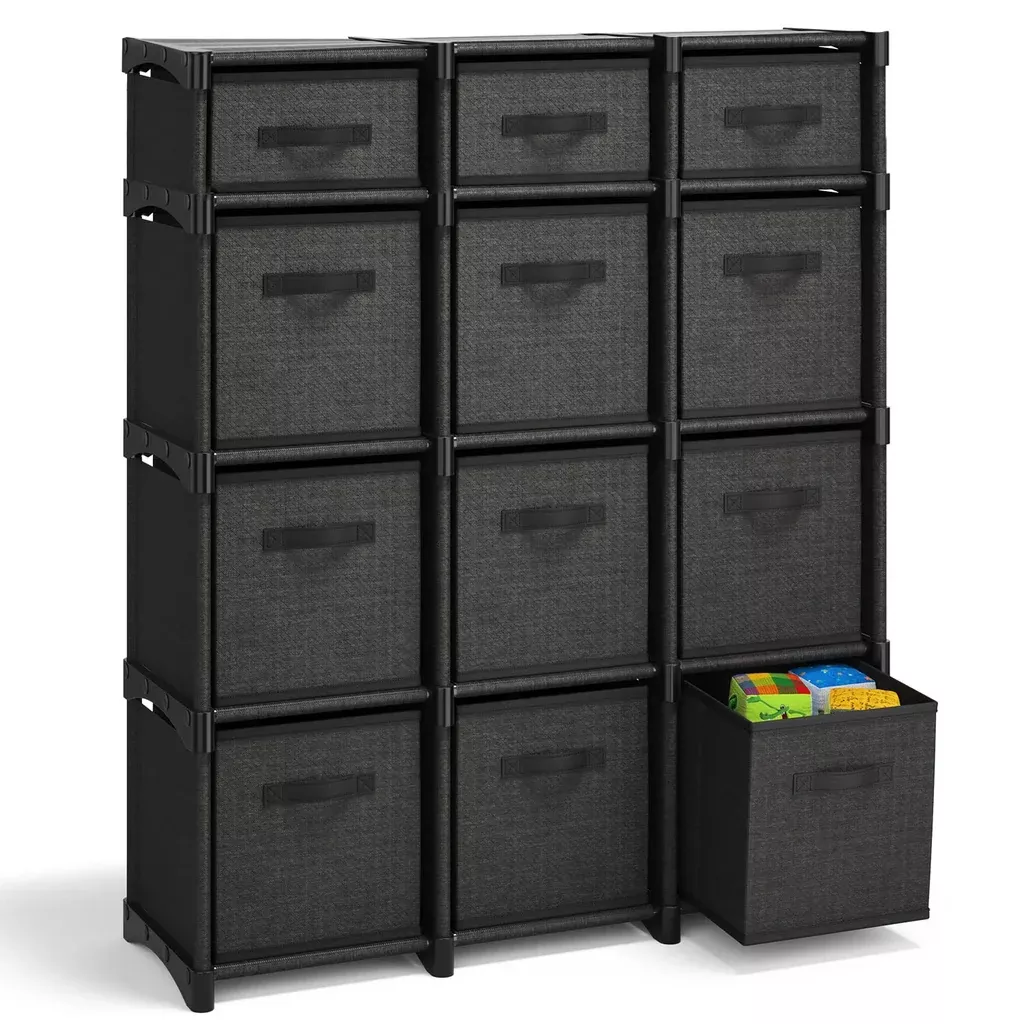 12 Cube Storage Organizer, Black Storage Cubes Organizer Shelves, Sturdy Cubbies