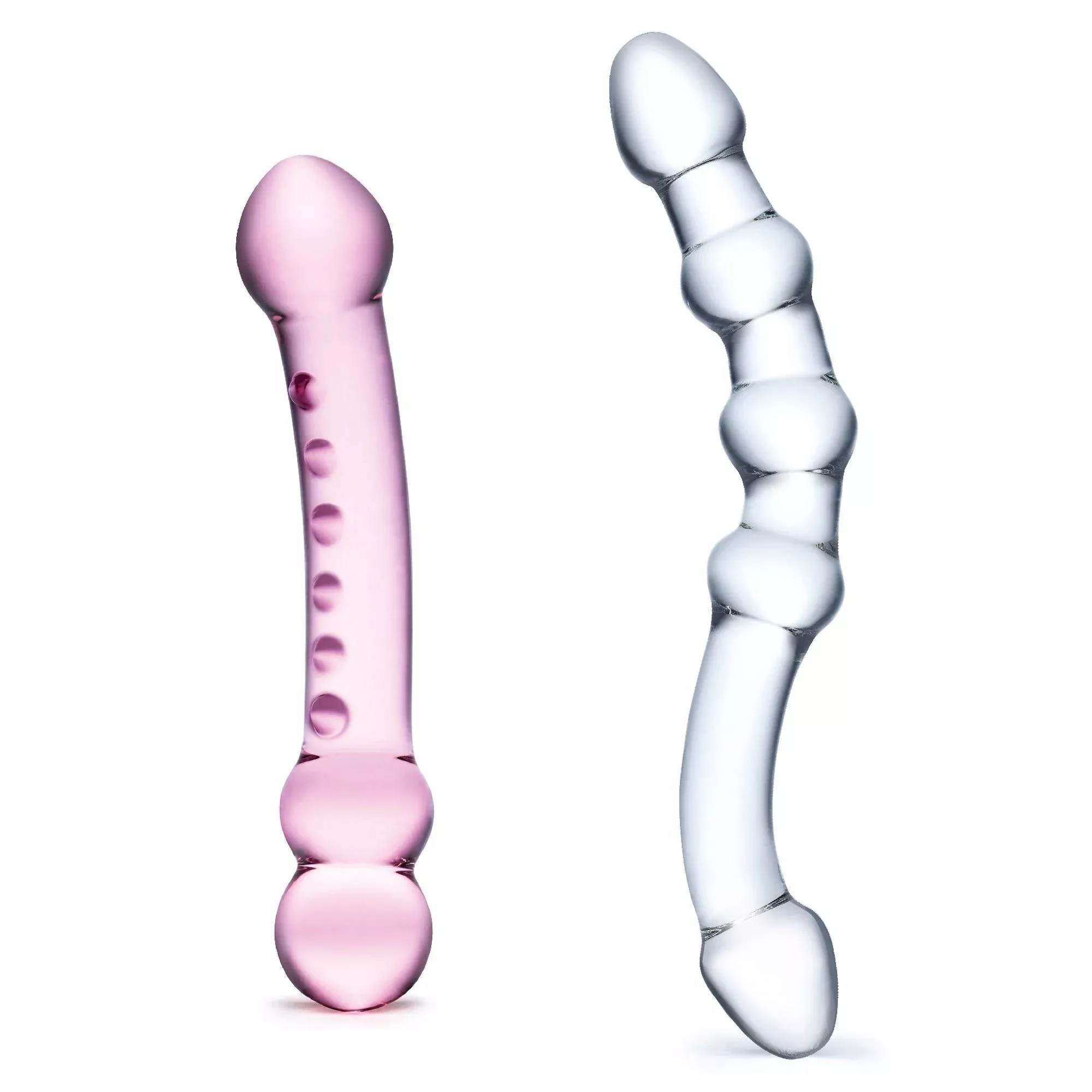 2-Piece Double Pleasure Glass Dildo Set With Beads