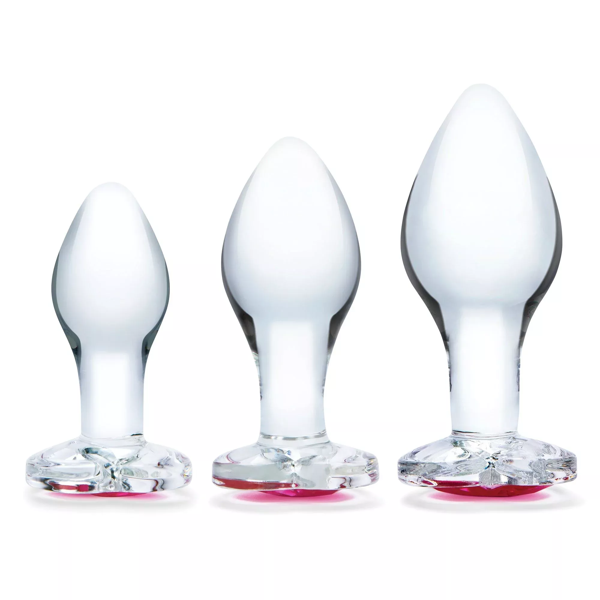 3-Piece Heart Jeweled Glass Butt Plugs Set