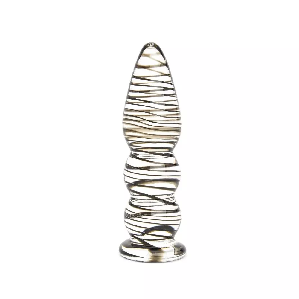 4.7" Black Striped Beaded Glass Butt Plug