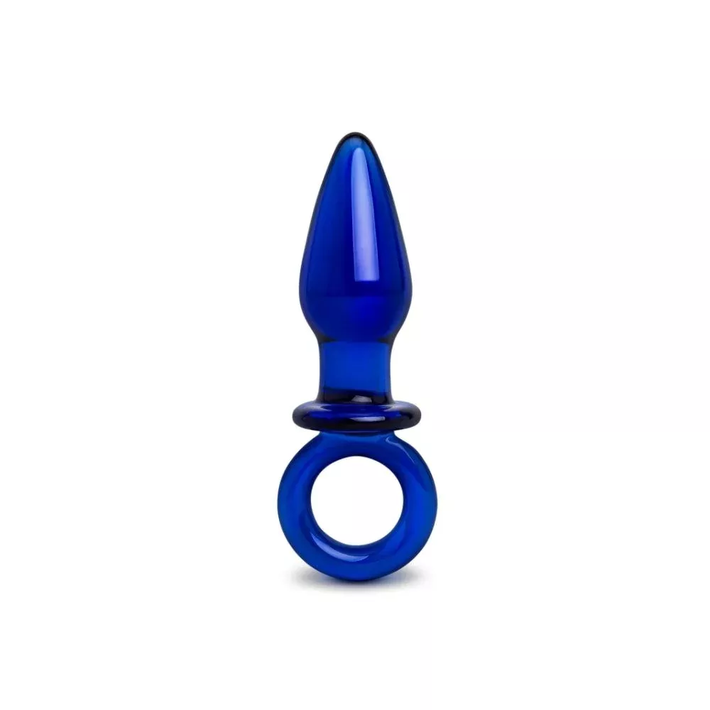 4-ocean-blue-glass-butt-plug-with-ring 4" Ocean Blue Glass Butt Plug with Ring