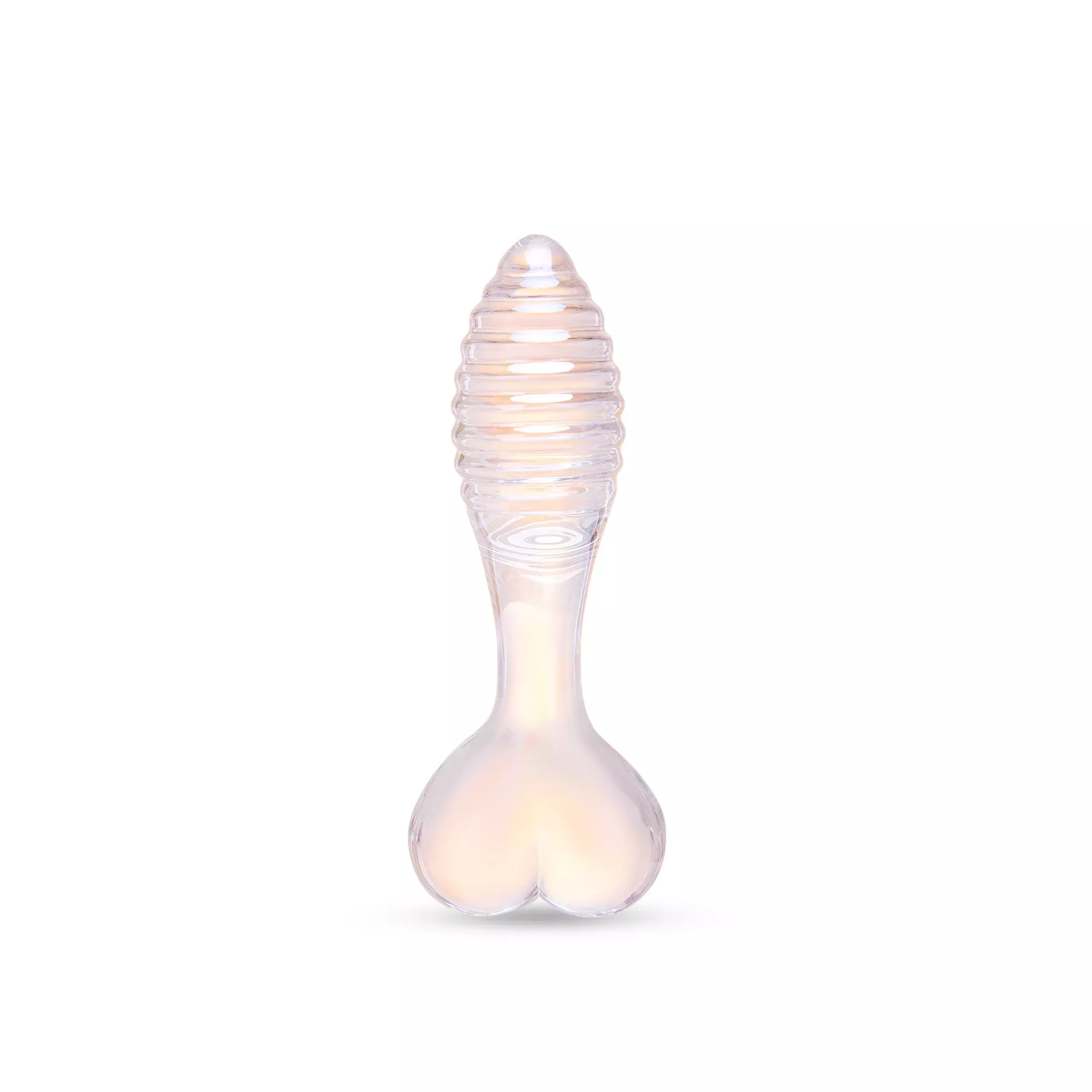 5-groovy-heart-ribbed-glass-butt-plug 5" Groovy Heart Ribbed Glass Butt Plug
