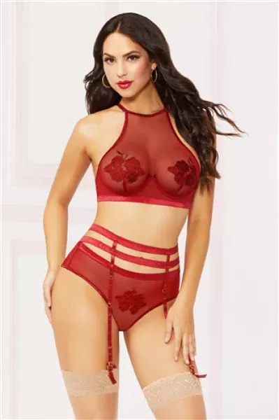 applique-mesh-bra-set-burgandy Applique & Mesh Bra Set - Burgandy