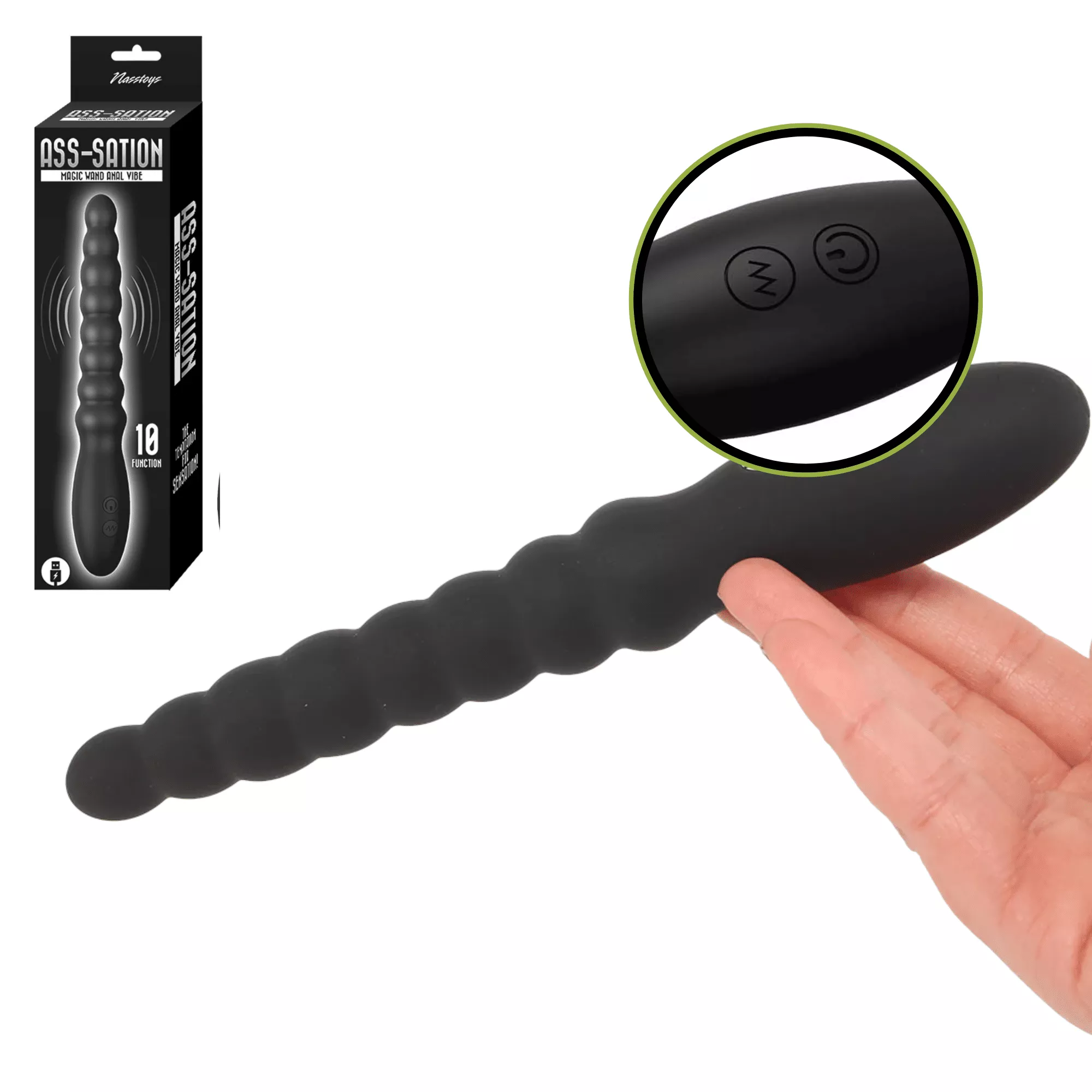 Ass-sation Magic Wand Rechargeable Silicone Beaded Anal Vibrator
