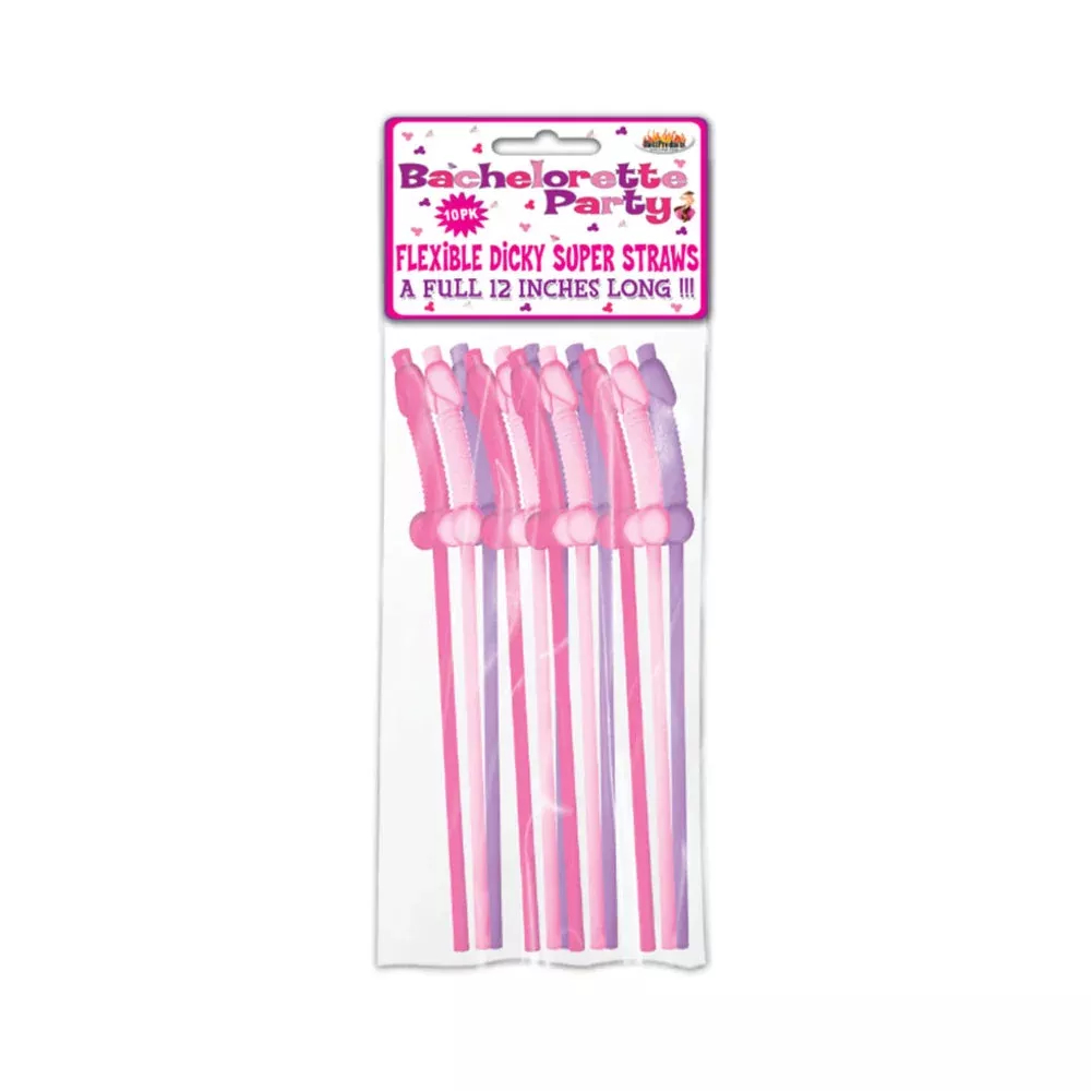 Bachelorette Party Pecker Straws Assorted Colors 10 Pack