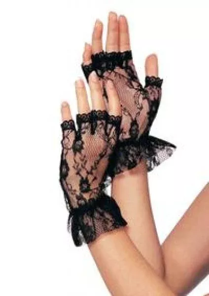 black-lace-fingerless-wrist-gloves-one-size Black - Lace Fingerless Wrist Gloves - One Size