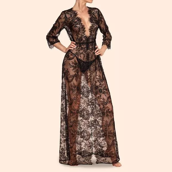 Black - Patricia Long Lace Robe -