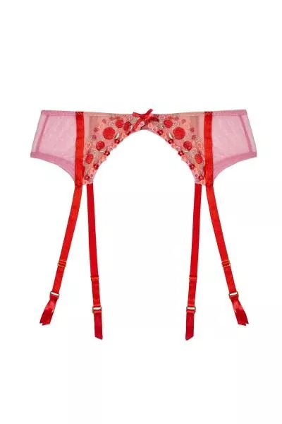 Charli Embroidered Suspender Belt - Pink -