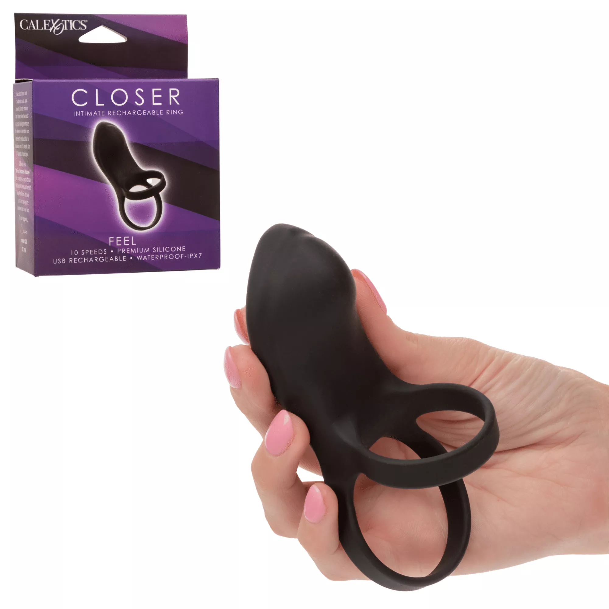 Closer Silicone Intimate Rechargeable Penis Ring With Ball Strap California Exotics