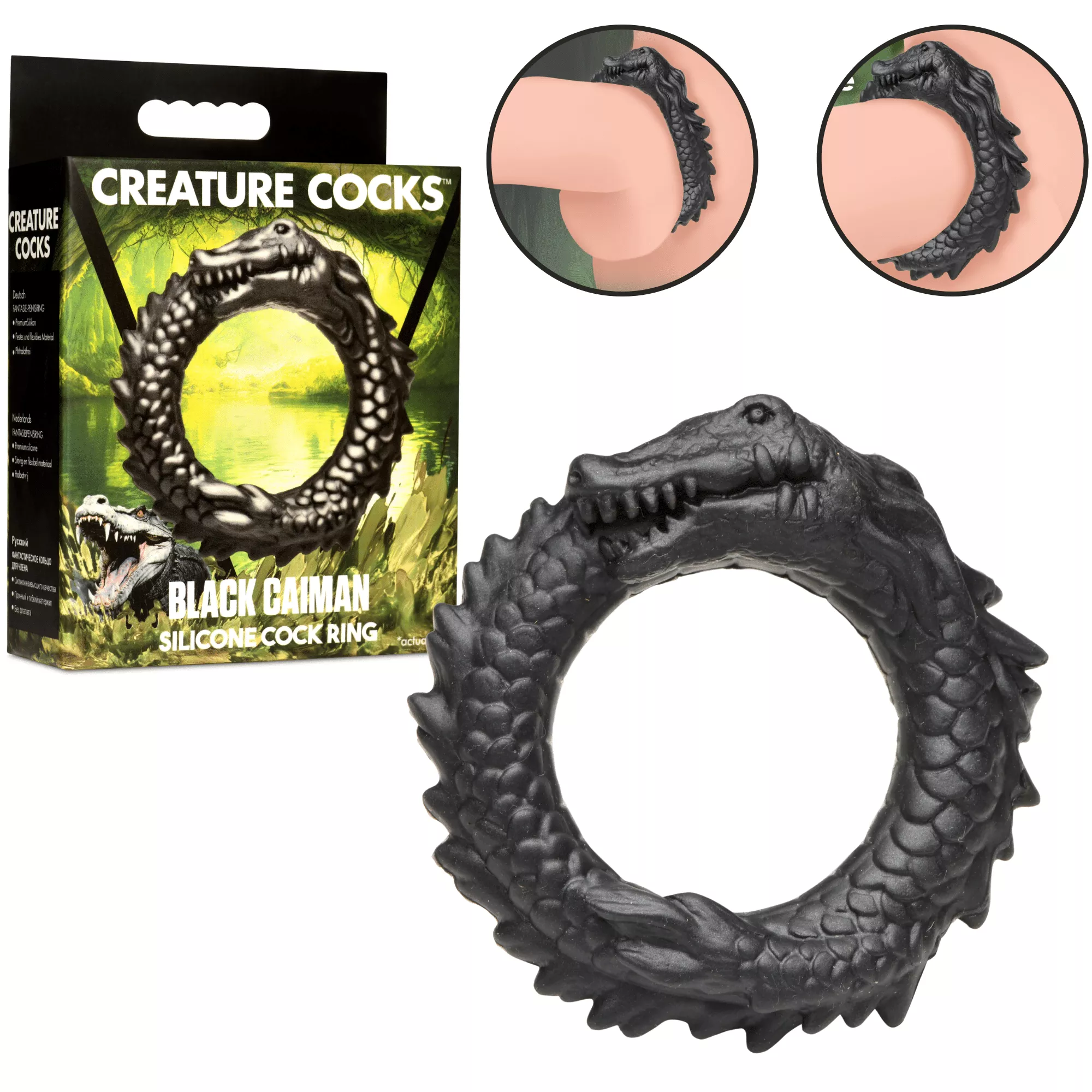 Creature Cocks Black Caiman Stretchy Silicone Fantasy Non-Vibrating Penis Ring