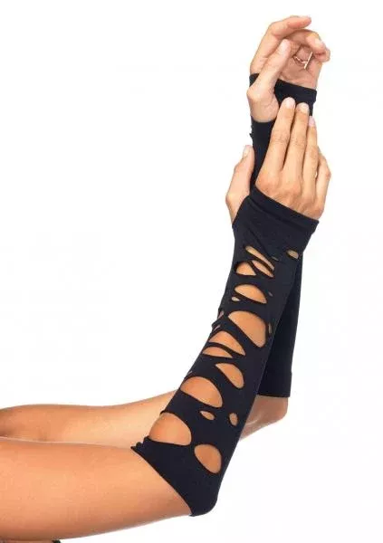 distressed-arm-warmers-black-one-size Distressed Arm Warmers - Black - One Size