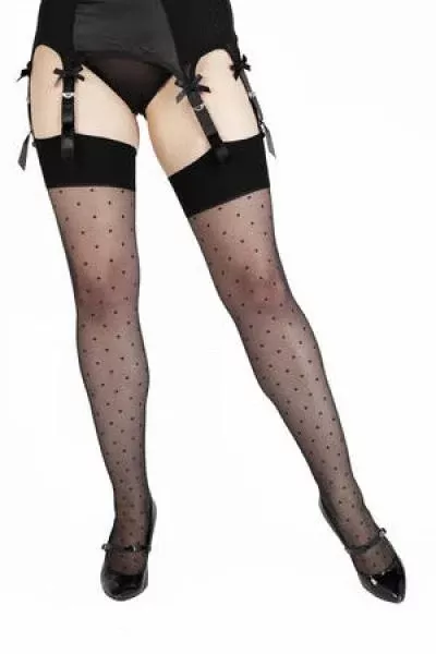 dotty-seamed-stockings-with-bow-black Dotty Seamed Stockings with Bow - Black -