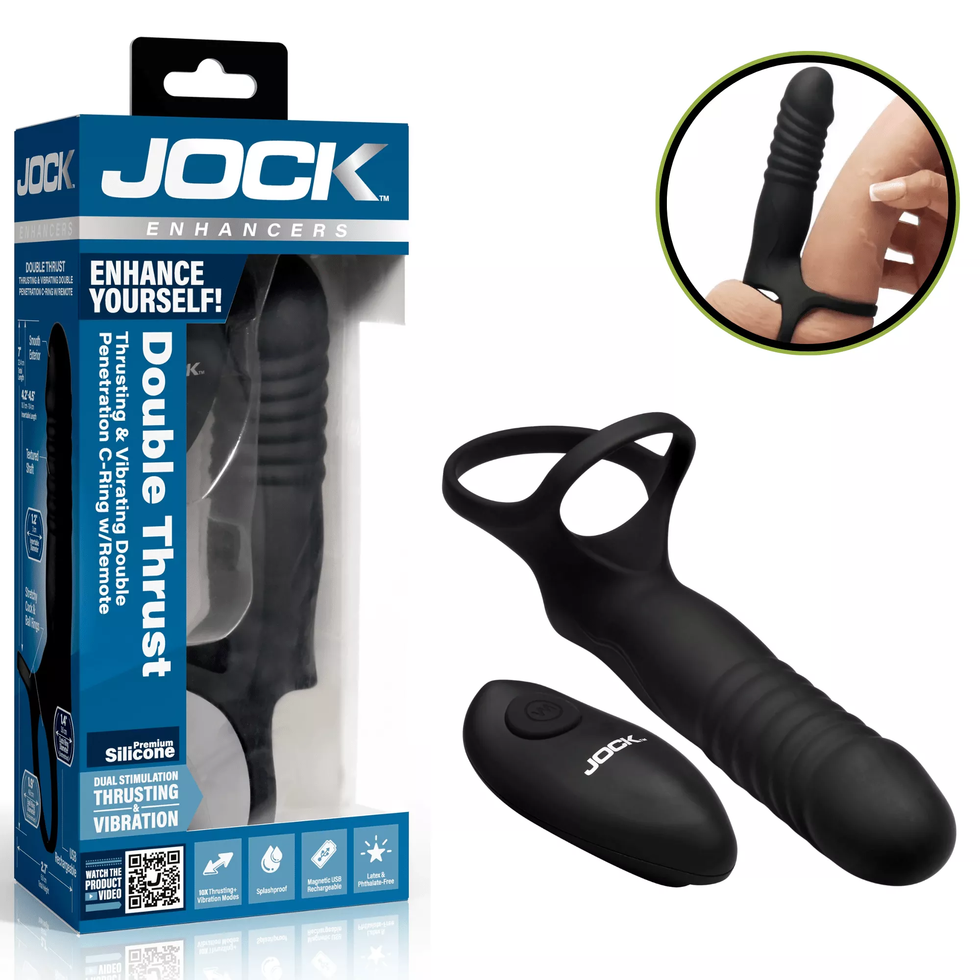 Double Thrust Thrusting and Vibrating Penis Ring