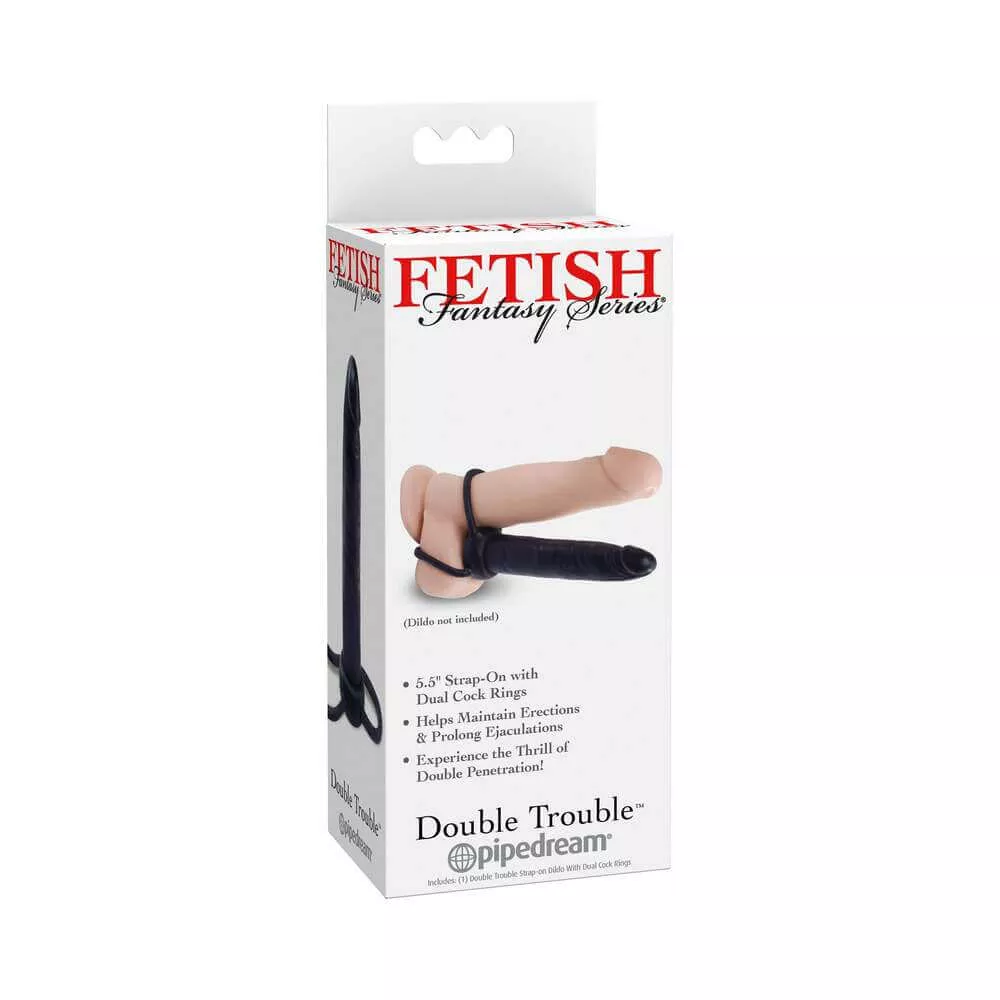 Double Trouble Dual Cockring Strap-On With 5.5 inch Dildo Black