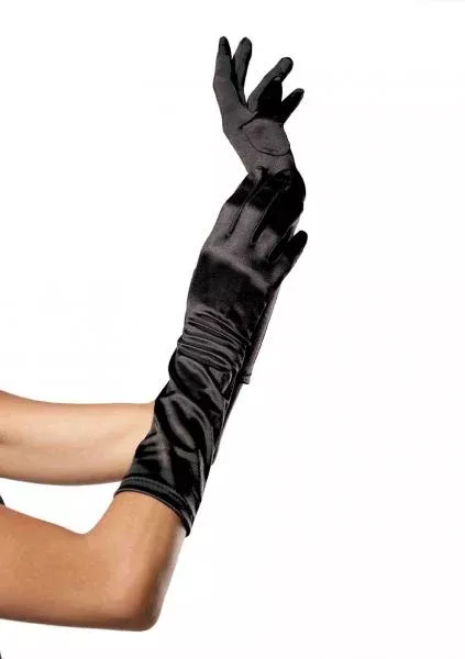 elbow-length-satin-glove-black-one-size Elbow Length Satin Glove - Black - One Size