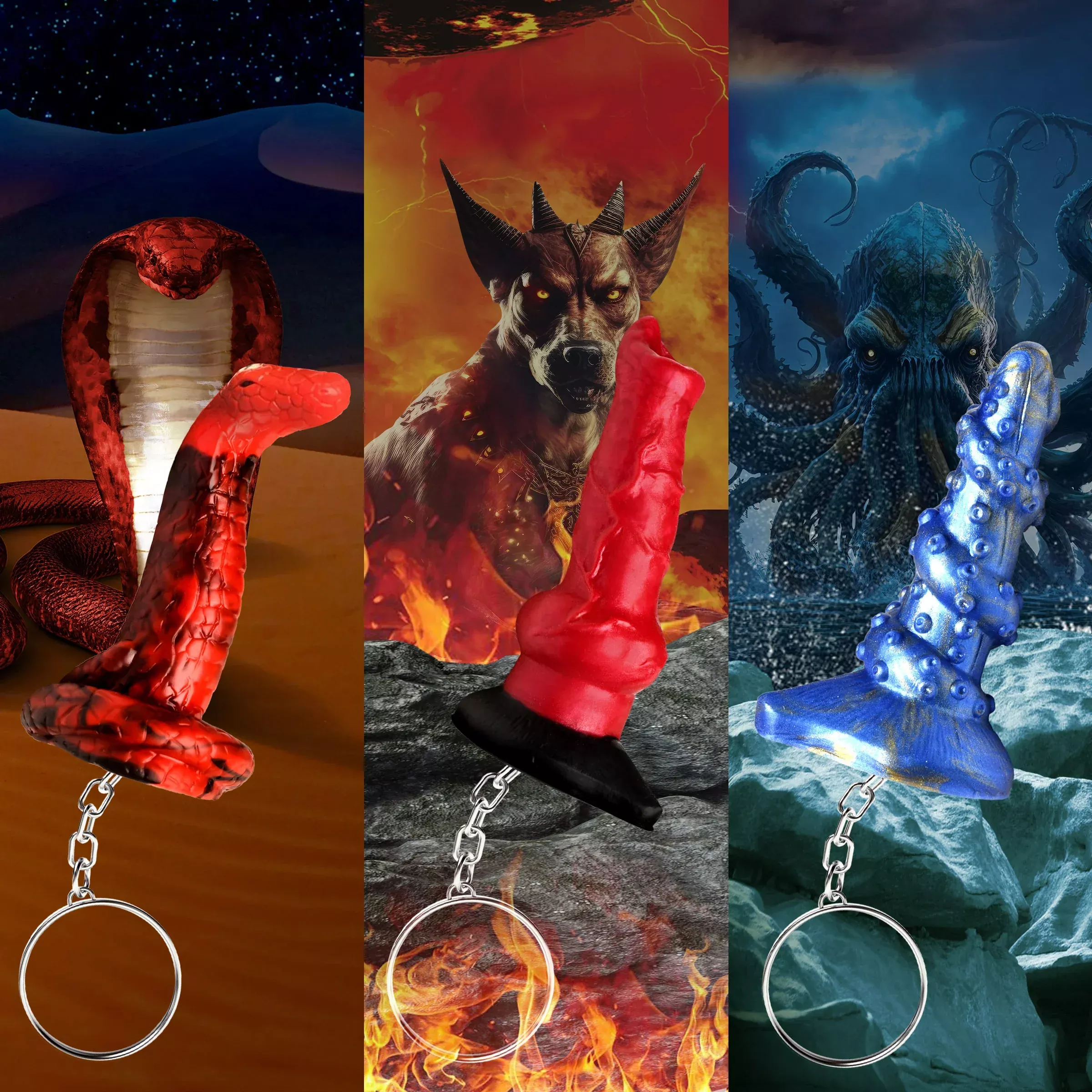 hell-hound-lord-kraken-king-cobra-keychain-set Hell-hound, Lord Kraken, & King Cobra Keychain Set