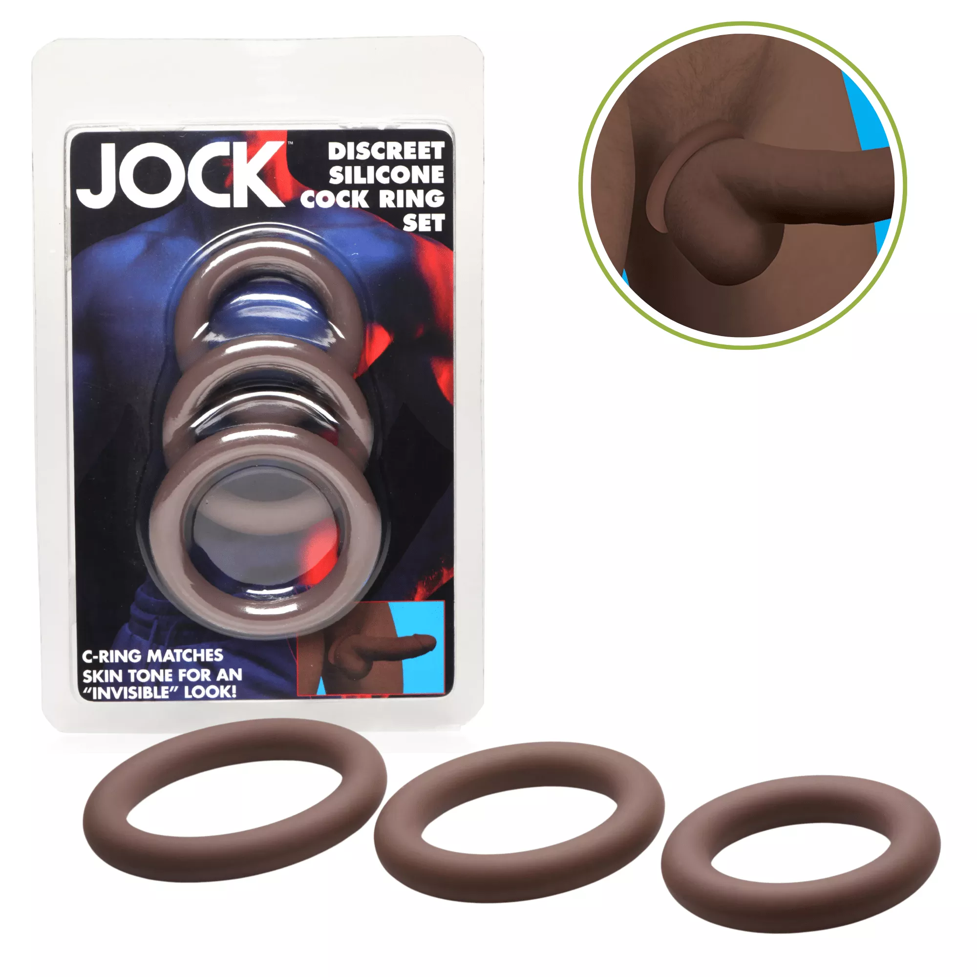 JOCK Discrete Stretchy 3pk Silicone Non-Vibrating Penis Ring Set