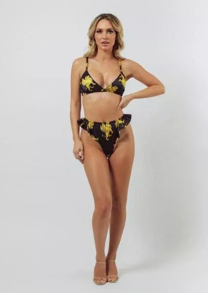lioness-print-satin-triangle-bralette-black Lioness Print Satin Triangle Bralette - Black -