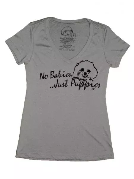 No Babies, Just Puppies V-Neck - Warm Gray -