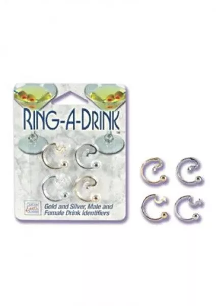 Ring a Drink Gold and Silver Male and Female Drink Identifiers 4 Piece Pack