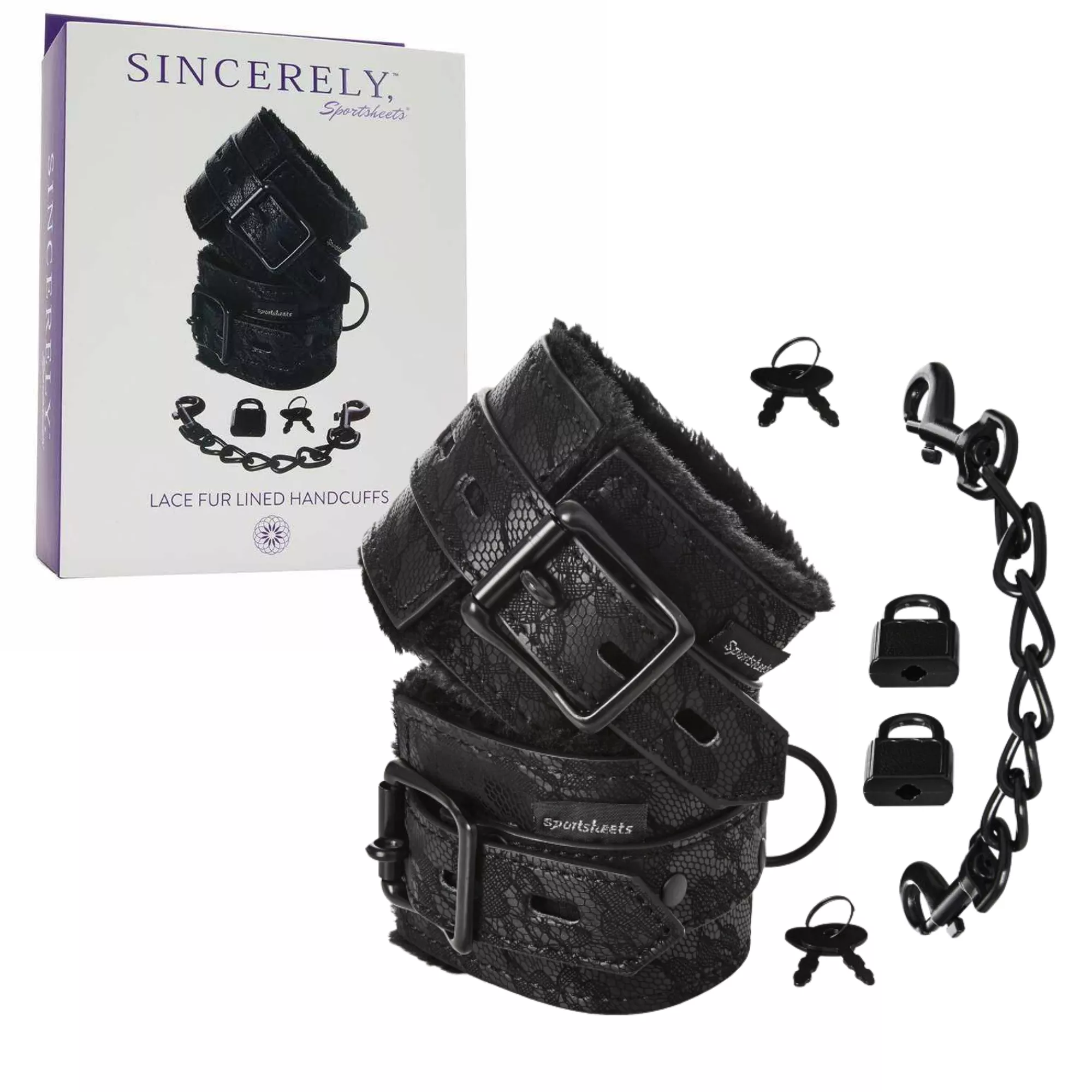sincerely-sportsheets-lace-fur-lined-handcuffs-black-bdsm Sincerely Sportsheets Lace Fur Lined Handcuffs Black BDSM