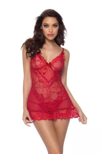 soft-cup-lace-babydoll-with-g-string-red Soft Cup Lace Babydoll with G-string - Red -