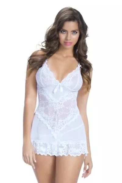 soft-cup-lace-babydoll-with-g-string-white Soft Cup Lace Babydoll with G-string - White -