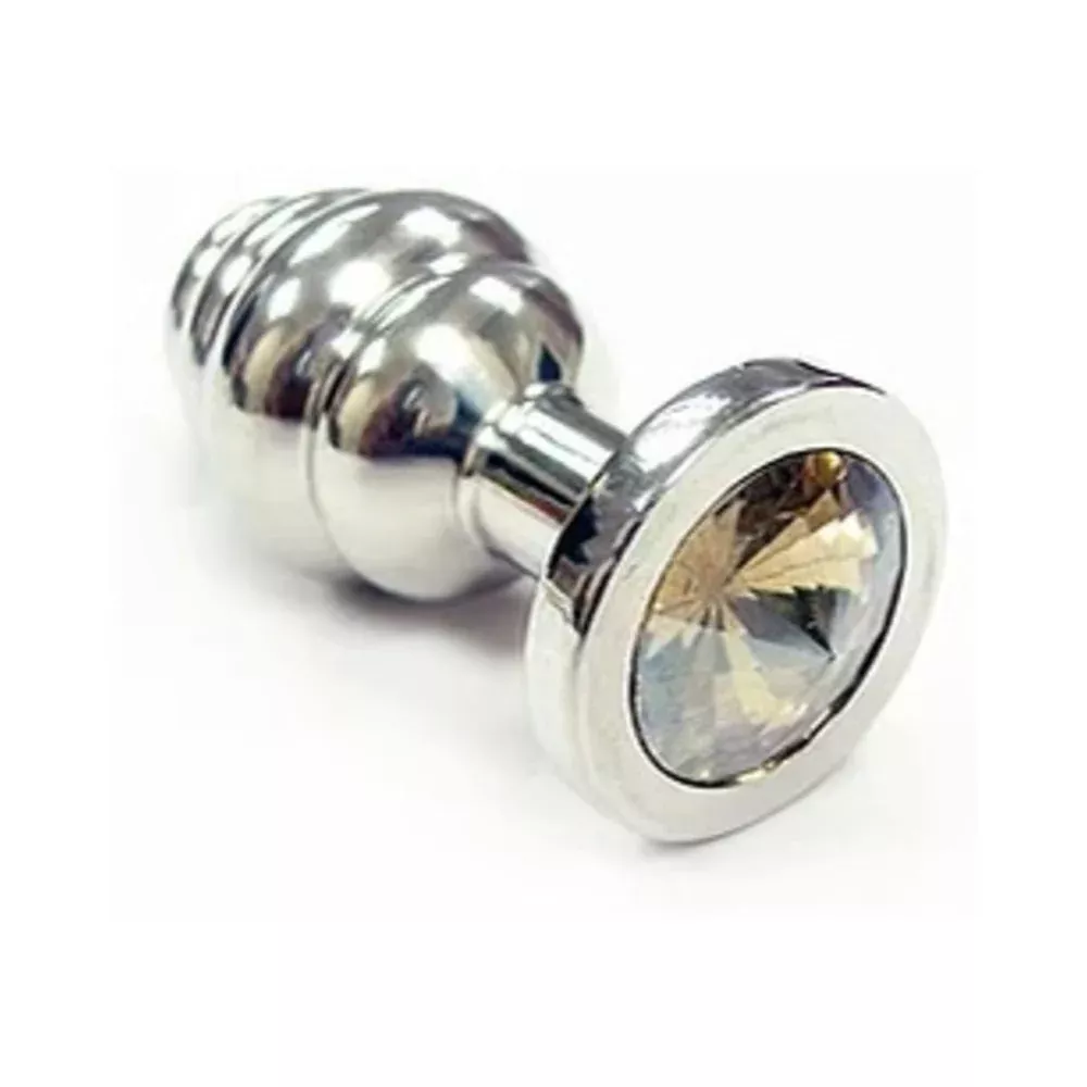stainless-steel-threaded-small-butt-plug-small-with-clear-crystalin-clamshell Stainless Steel Threaded Small Butt Plug Small With Clear CrystalIn Clamshell