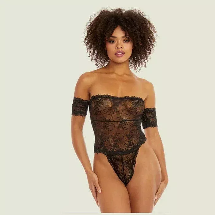 strapless-high-leg-bodysuit-with-lace-arm-cuffs Strapless High-Leg Bodysuit with Lace Arm Cuffs