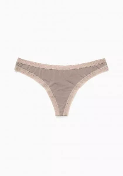 Taupe - Microfiber Lace Trim Thong -