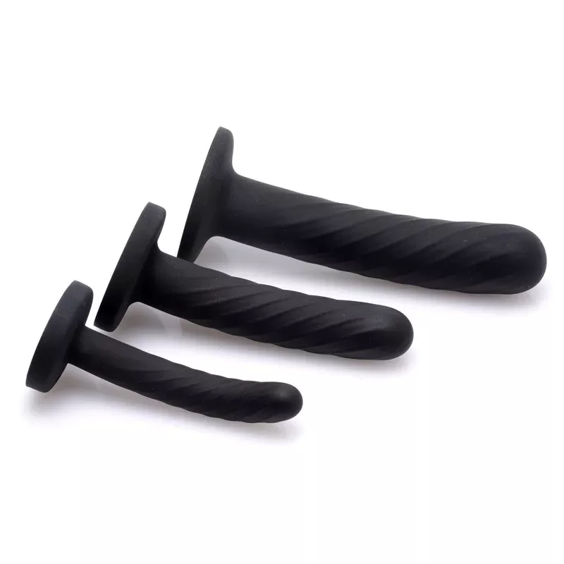 trinity-strap-on-silicone-3-piece-dildo-set-black Trinity Strap-On Silicone 3 Piece Dildo Set - Black