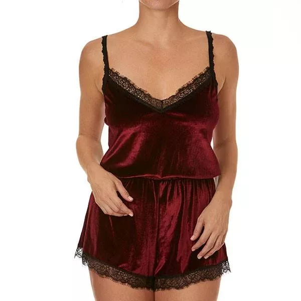 Velvet Romper - Wine/Black -