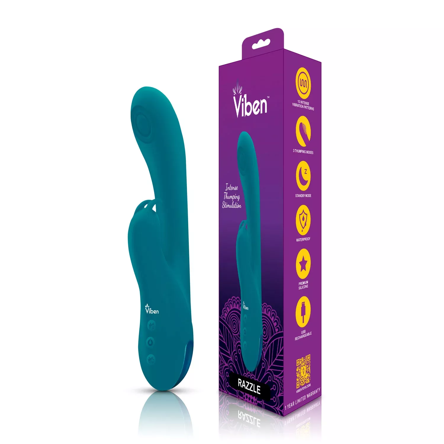 viben-razzle-thumping-rabbit-vibrator-ocean Viben Razzle Thumping Rabbit Vibrator - Ocean