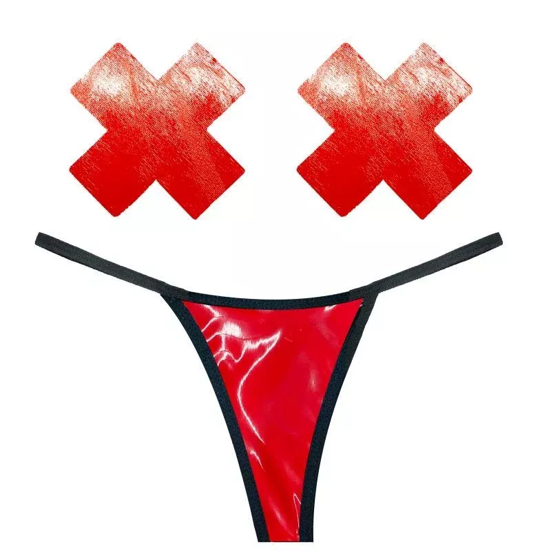 vixen-red-wet-vinyl-pastie-g-string-set Vixen Red Wet Vinyl Pastie and G-String Set