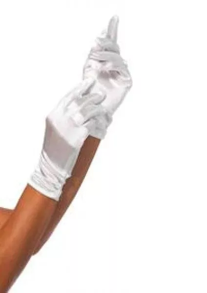White Satin Wrist Length Gloves - One Size
