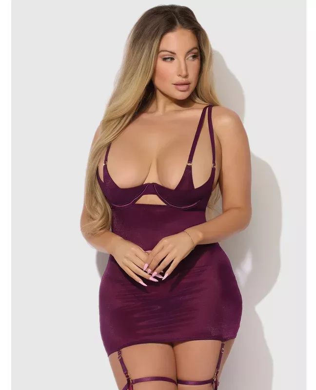 yasmine-shimmer-mesh-o-ring-thigh-garter-chemise-g-string-set-burgundy-3x-4x Yasmine Shimmer Mesh O-Ring Thigh Garter Chemise & G-String Set – Burgundy 3X/4X
